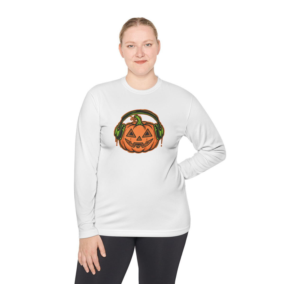 Headphone Jack-O-Lantern Halloween Long Sleeve Tee | Heavyweight 100% Cotton | Made in USA