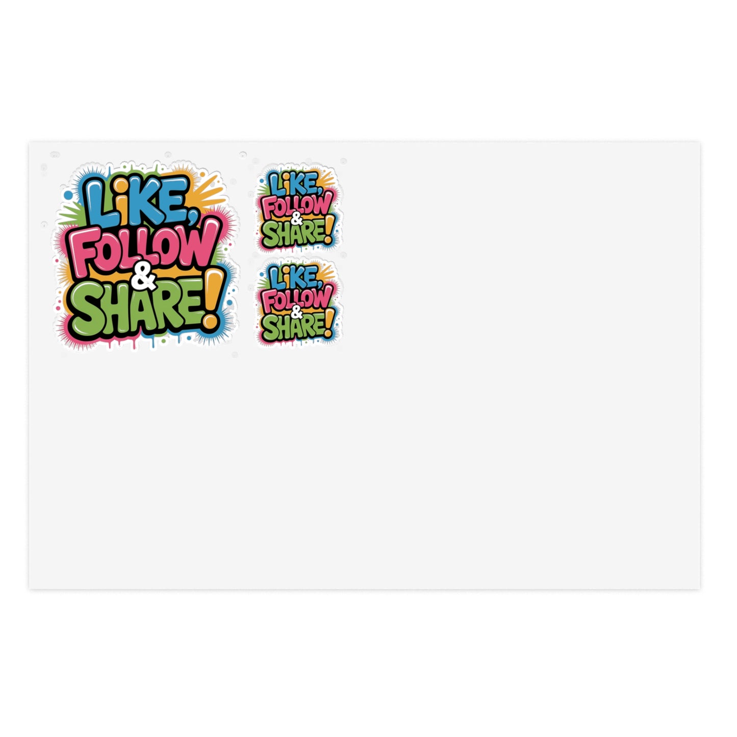Like Follow & Share! Sticker — 3 Colorful Decals Perfect for TikTok, YouTube, Twitch and more