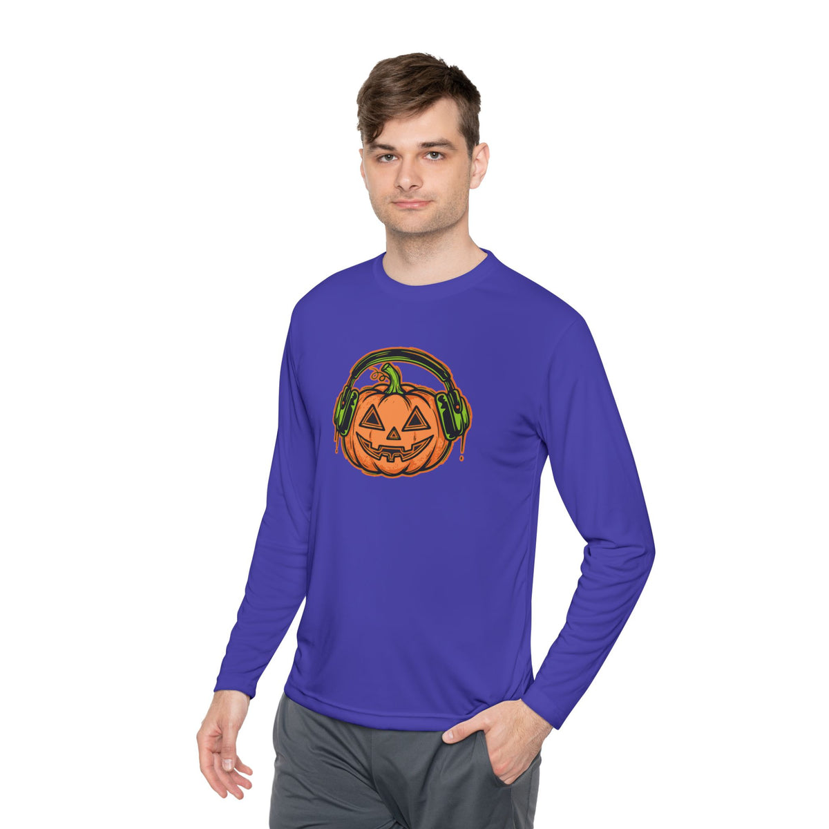 Headphone Jack-O-Lantern Halloween Long Sleeve Tee | Heavyweight 100% Cotton | Made in USA