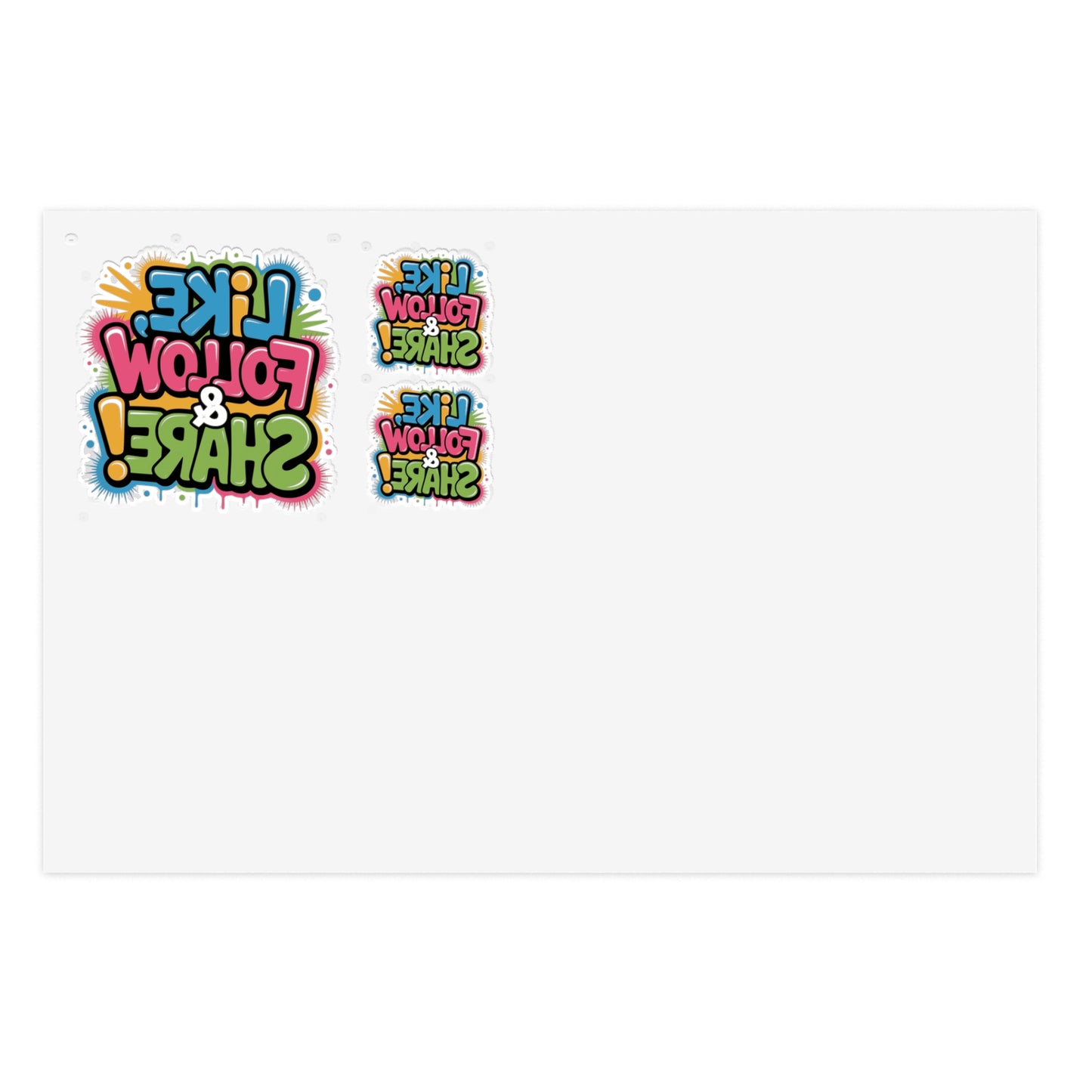 Reversed Like Follow & Share! 3 Stickers — Colorful Decal Perfect for TikTok, YouTube, Twitch and more