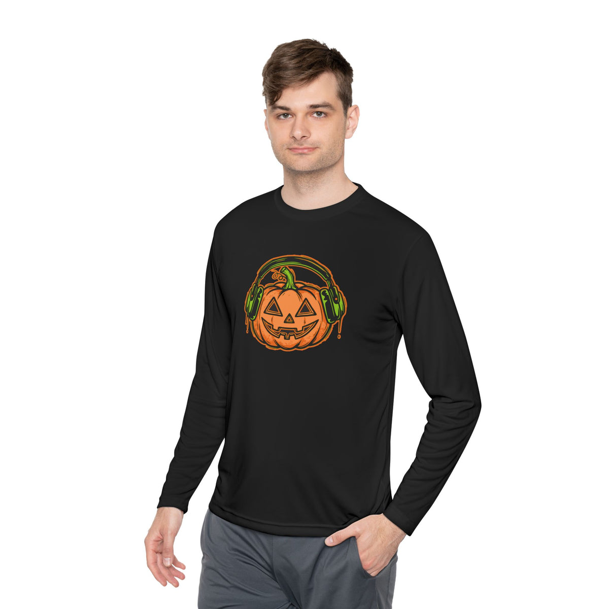 Headphone Jack-O-Lantern Halloween Long Sleeve Tee | Heavyweight 100% Cotton | Made in USA