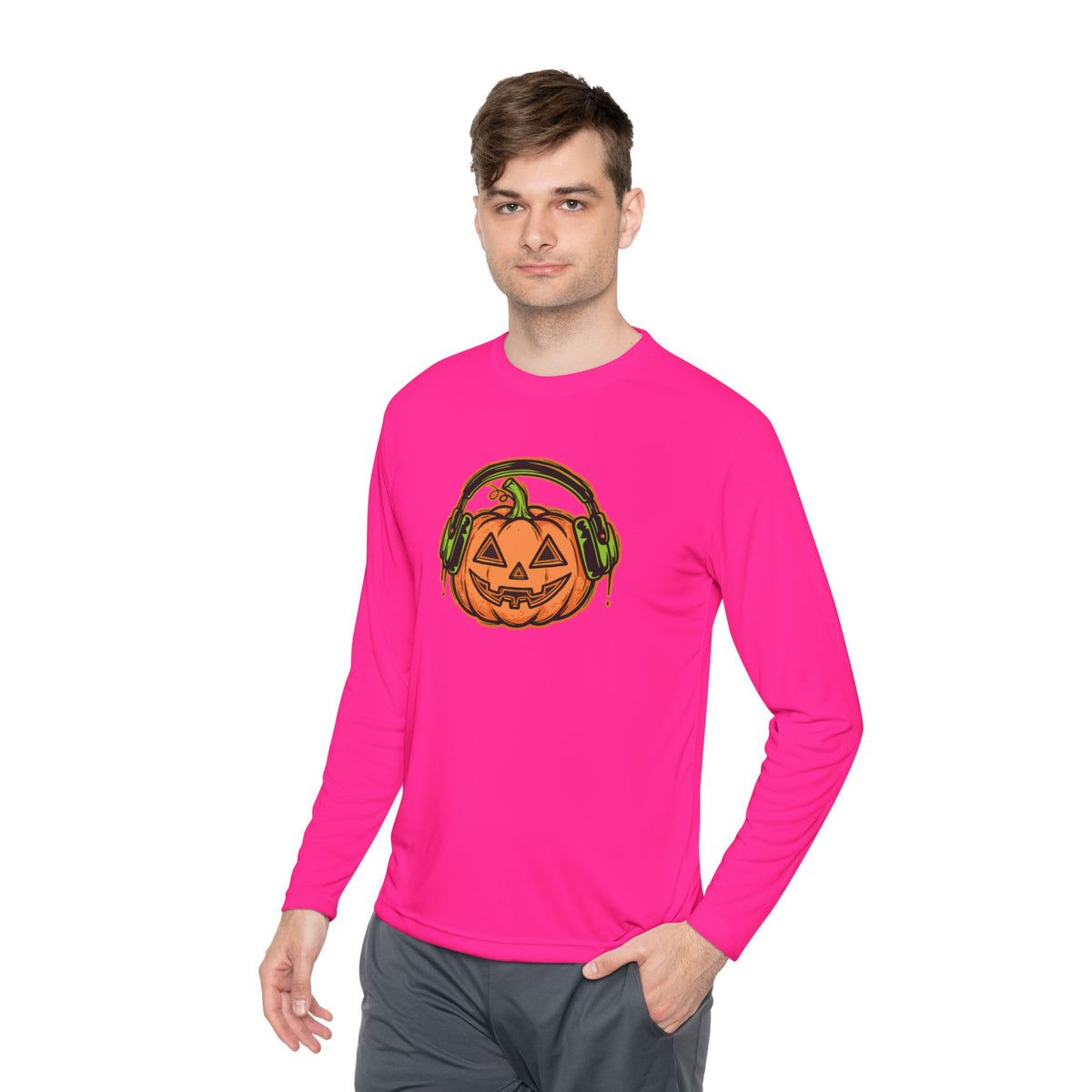 Headphone Jack-O-Lantern Halloween Long Sleeve Tee | Heavyweight 100% Cotton | Made in USA