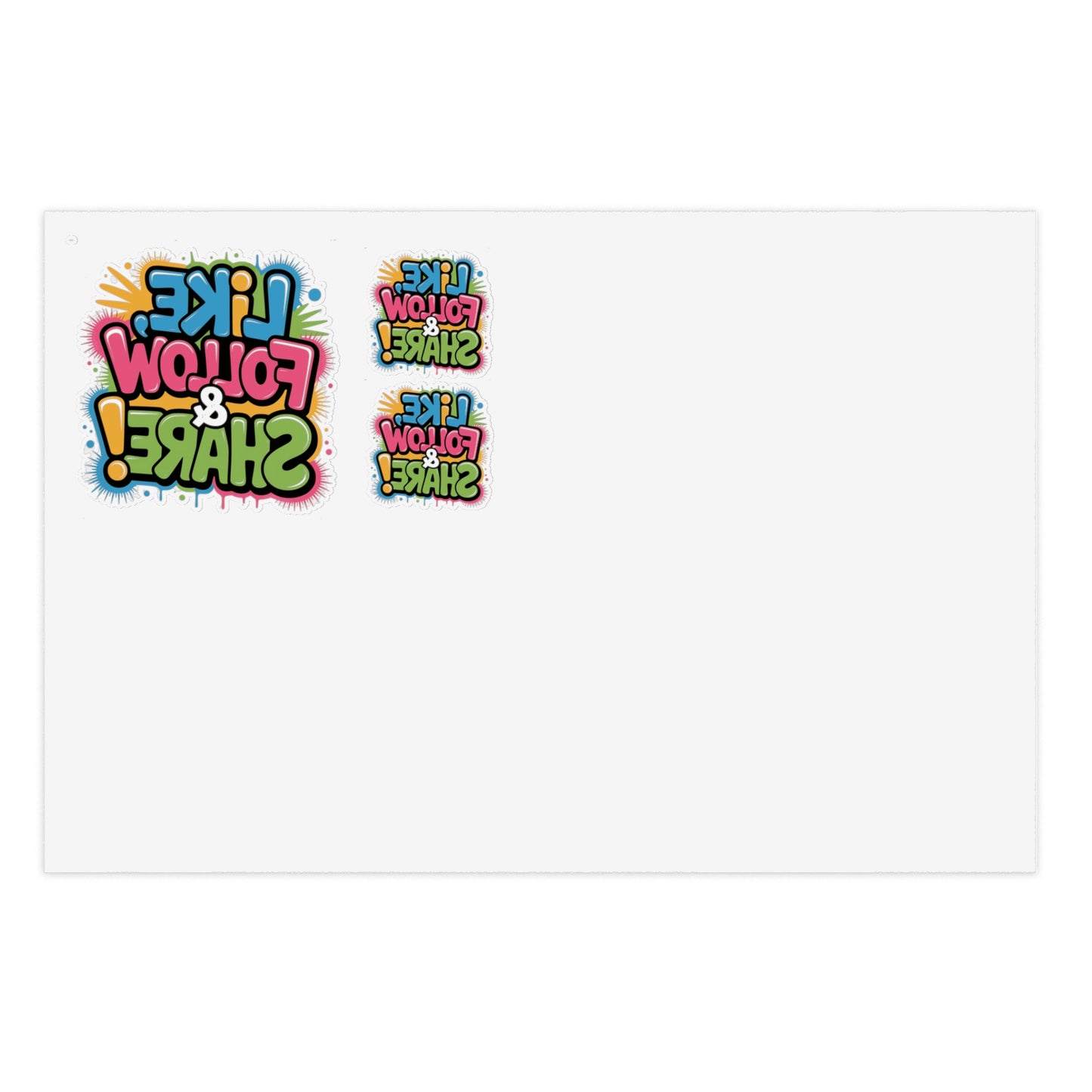 Reversed Like Follow & Share! 3 Stickers — Colorful Decal Perfect for TikTok, YouTube, Twitch and more