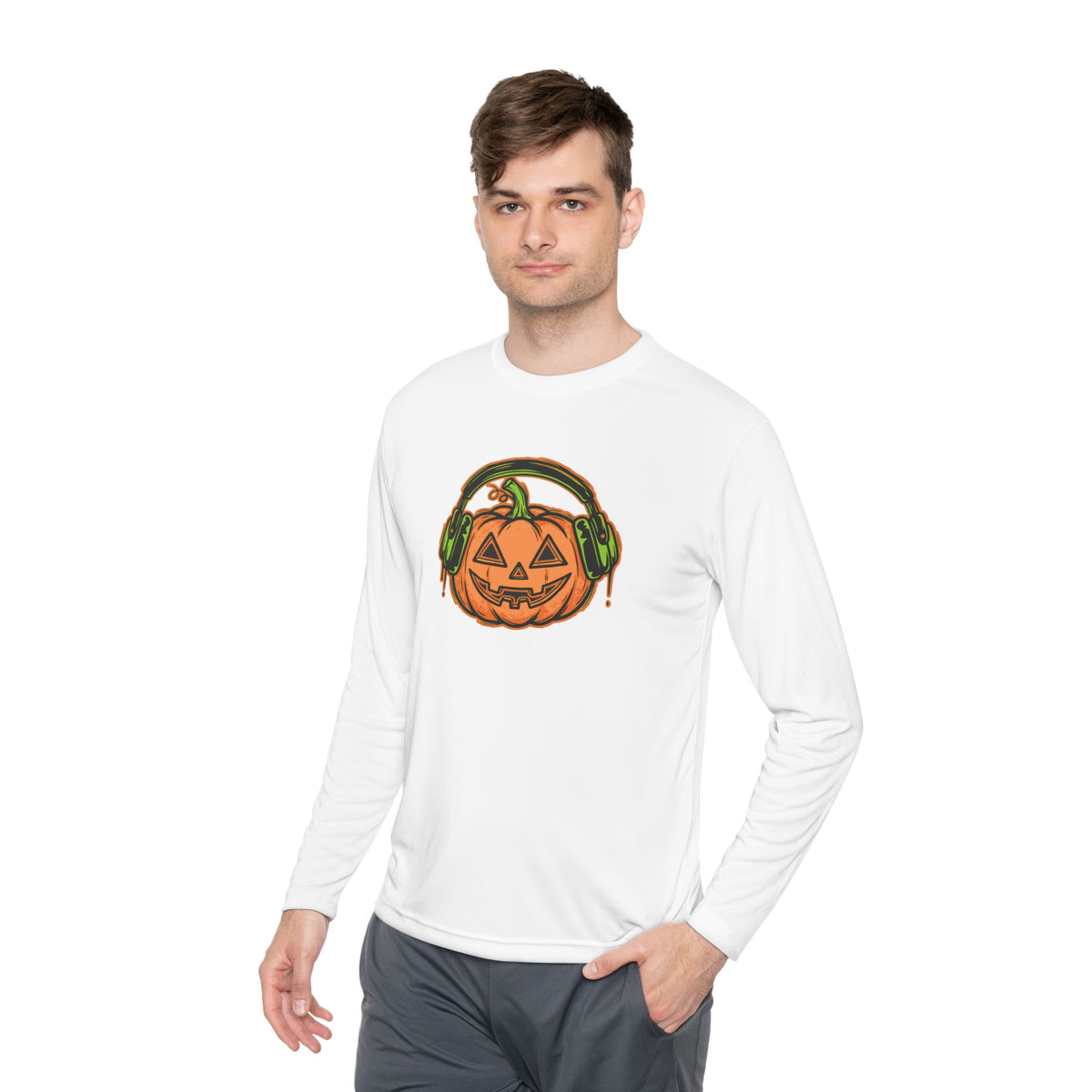 Headphone Jack-O-Lantern Halloween Long Sleeve Tee | Heavyweight 100% Cotton | Made in USA