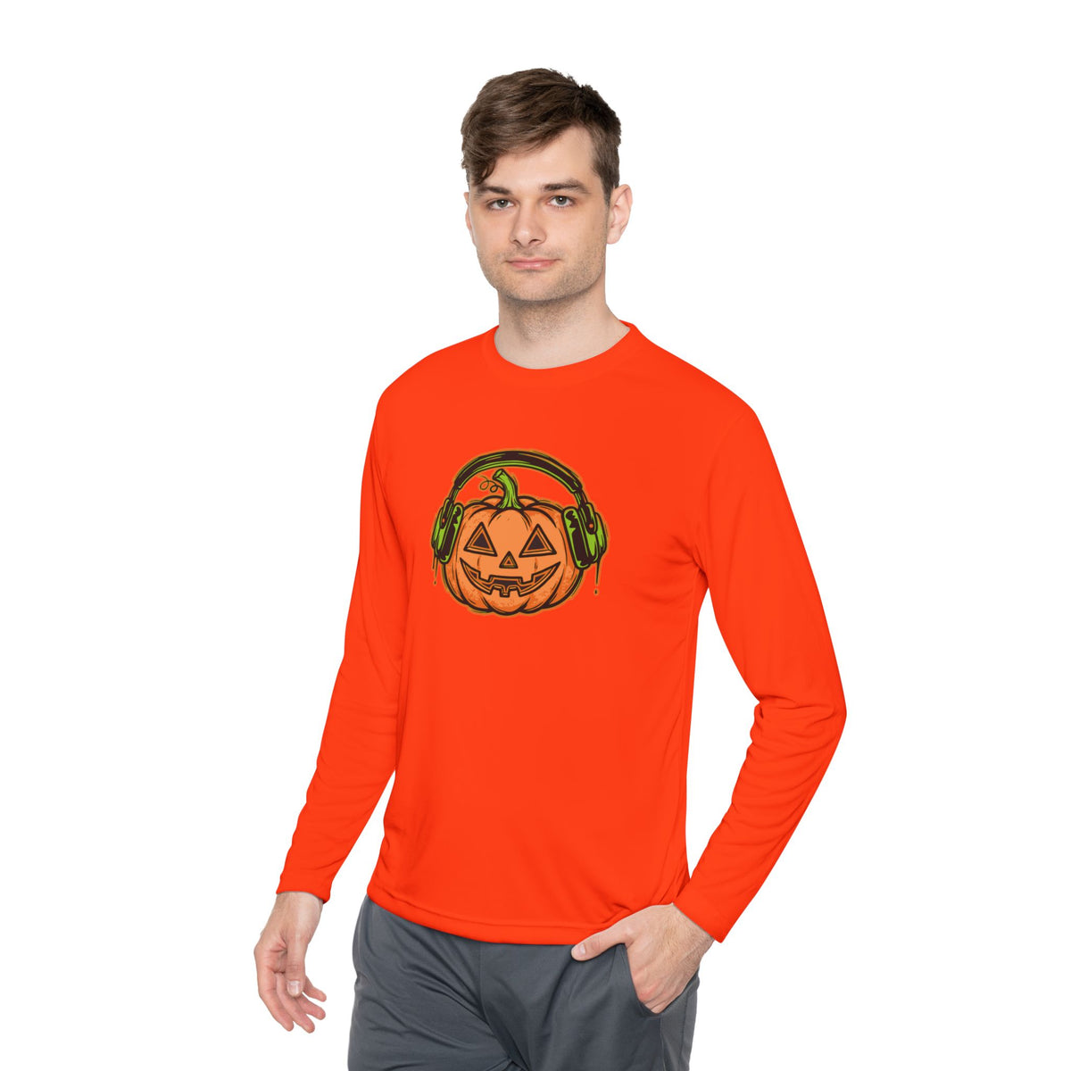 Headphone Jack-O-Lantern Halloween Long Sleeve Tee | Heavyweight 100% Cotton | Made in USA
